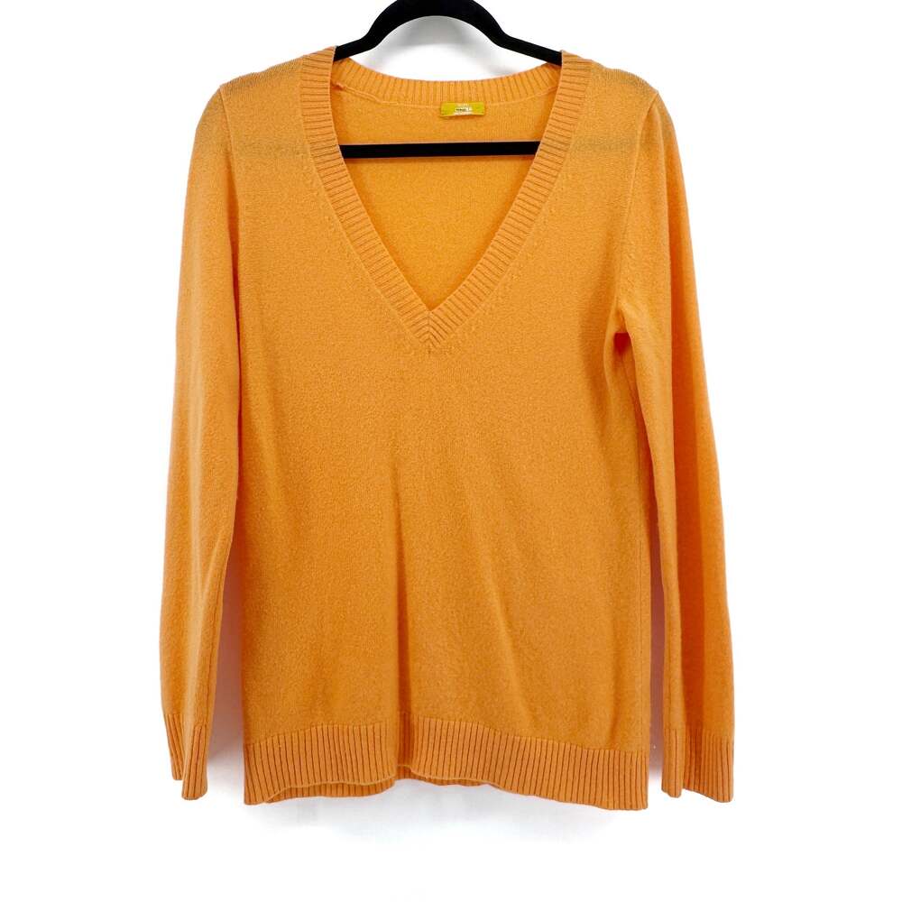 J. Crew Divina Cashmere V-Neck Pullover Sweater Size Medium Orange Quiet Luxury
